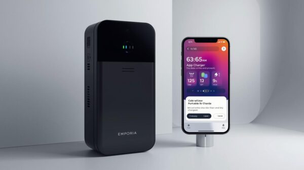 Emporia portable EV charger with app interface