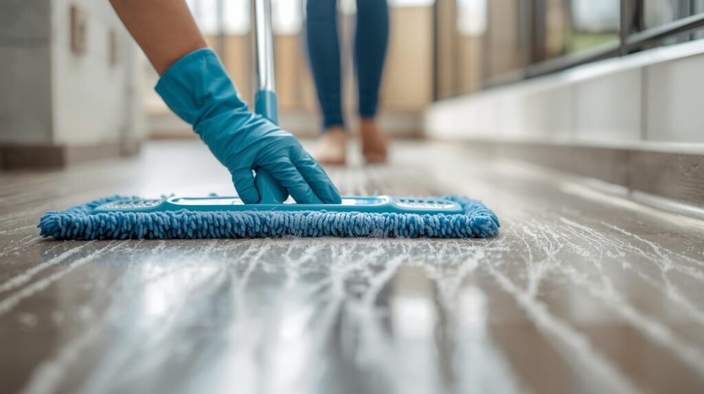 Mikrofiber mop kullanarak zemini nazikçe silmek, toz ve kirleri etkili bir şekilde toplar.